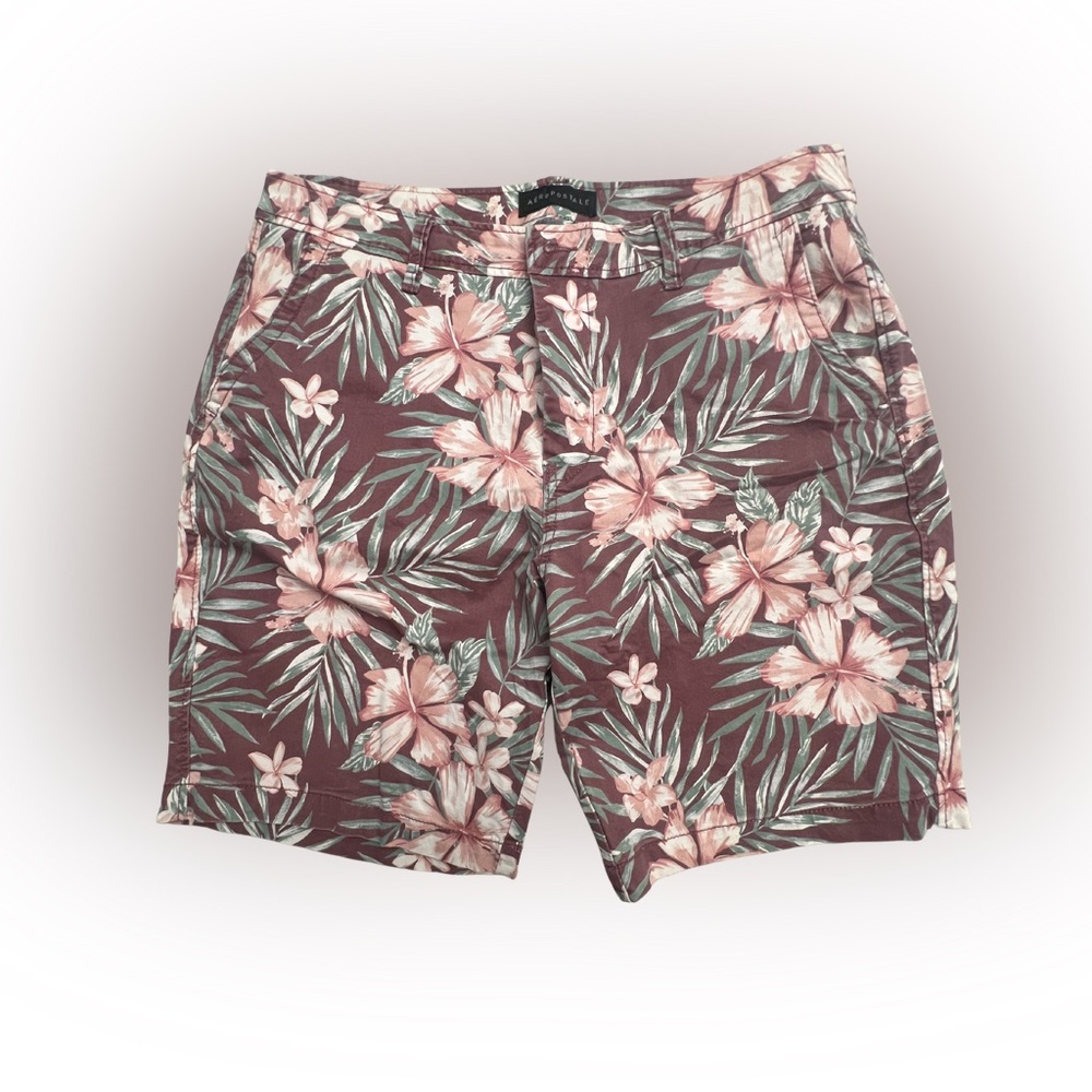 Men’s Aeropostale Floral Hawaiian Cargo Shorts - Mauve Pink Green Size 34